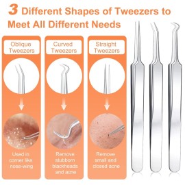 Pimple Popper Tool Kit, IUMAKEVP 15 PCS Professional Stainless Steel Blackhead Remover Comedone Extractor Tools for Removing Zit on Face - Acne Removal Kit with Metal Case (Silver) Pimple Popper Tool Kit, IUMAKEVP 15 PCS Professional Stainless Steel Blackhead Remover Comedone Extractor Tools for Removing Zit on Face - Acne Removal Kit with Metal Case (Silver)