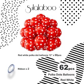 SULALABOO 62PCS Red Polka Dot Balloons 12 Inch Latex Helium Round Party Balloons Kit for Birthday Party Decorations