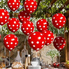SULALABOO 62PCS Red Polka Dot Balloons 12 Inch Latex Helium Round Party Balloons Kit for Birthday Party Decorations