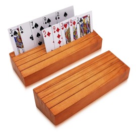 Iswabard Card Deck Stand Set of 2 Playing Cards Holder for Kids Elder Wood Racks Tray for Organizing on Game Bridge Adults Uno Skipbo 5 Crowns(Orange)