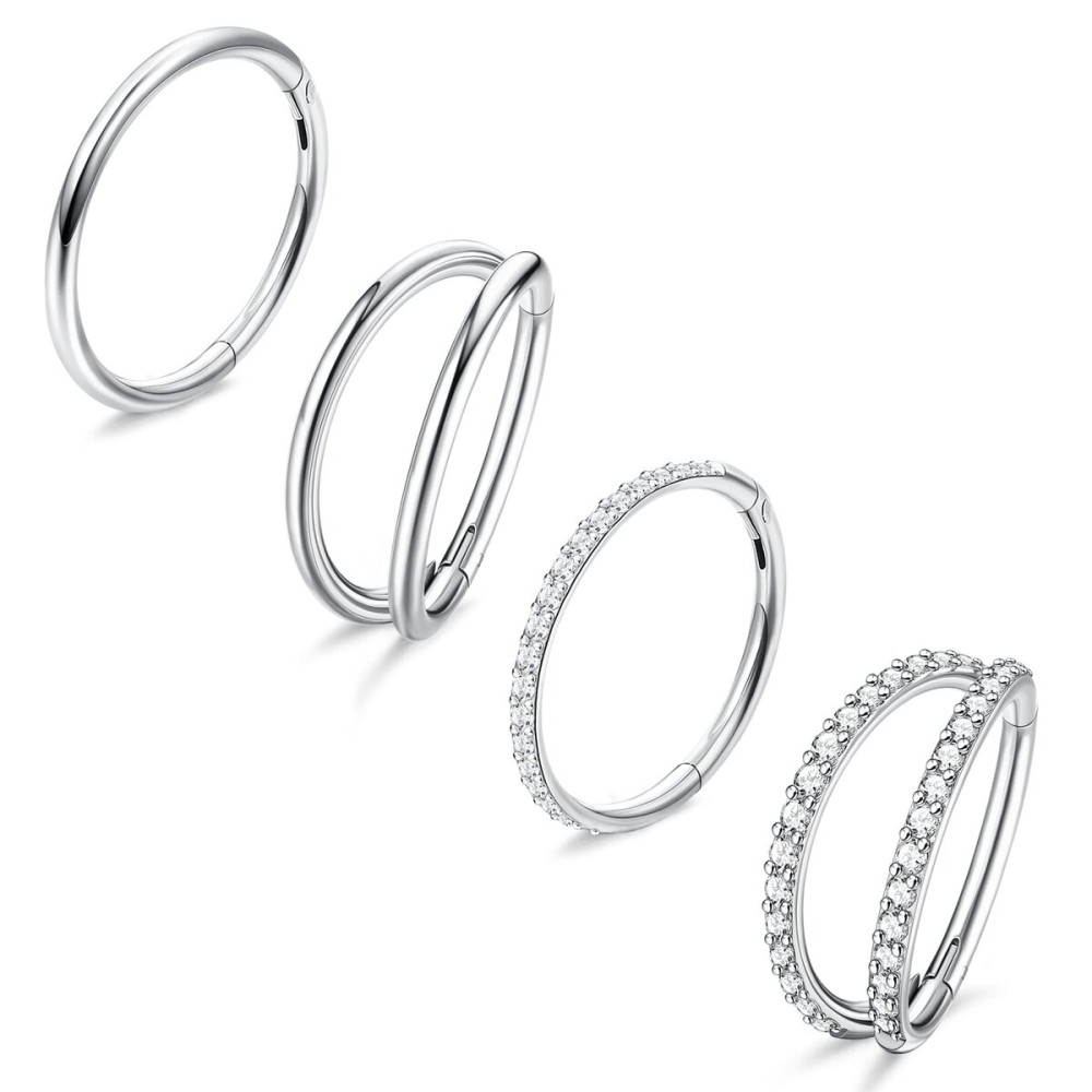 Dochais Surgical Steel Nose Rings and Earrings - 8mm and 10mm Hoops and Hinged Clicker Rings for Septum, Conch, Lip and Cartilage Piercings Dochais Surgical Steel Nose Rings and Earrings - 8mm and 10mm Hoops and Hinged Clicker Rings for Septum, Conch, Lip and Cartilage Piercings