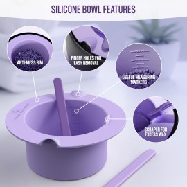 Tress Wellness Wax Warmer Silicone Liner (Purple) - Easy to Clean Silicone Wax Warmer Bowls with 2x Silicone Spatulas Compatible with 16oz Electric Waxing Kit - Silicone Wax Pot melting Wax Bowl