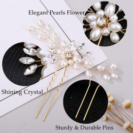 ULTIMUTE Hair Comb and 4 Pins Bridal Hair Accessories, Pearl Crystal Rhinestone Wedding Hair Comb and Hair Pins for Brides Bridesmaids Women Girls (Gold, 5 Pieces)