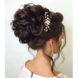 ULTIMUTE Hair Comb and 4 Pins Bridal Hair Accessories, Pearl Crystal Rhinestone Wedding Hair Comb and Hair Pins for Brides Bridesmaids Women Girls (Gold, 5 Pieces)