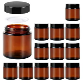 4oz Jars with Lids, Hoa Kinh 12 Pack Amber Glass Jars with Lids Empty Cosmetic Containers Round Airtight Glass Jar with Inner Liners and black Lid for Storing Lotions, Powders, and Ointments 4oz Jars with Lids, Hoa Kinh 12 Pack Amber Glass Jars with Lids Empty Cosmetic Containers Round Airtight Glass Jar with Inner Liners and black Lid for Storing Lotions, Powders, and Ointments