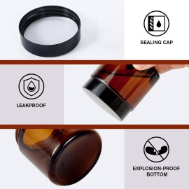 4oz Jars with Lids, Hoa Kinh 12 Pack Amber Glass Jars with Lids Empty Cosmetic Containers Round Airtight Glass Jar with Inner Liners and black Lid for Storing Lotions, Powders, and Ointments