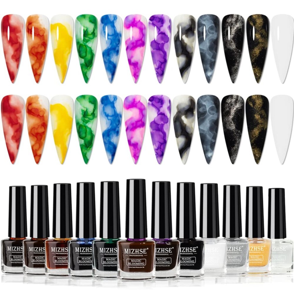 MIZHSE 12PCS Marble Nail Polish, Blooming Gel Marble Ink for Nails Gold Blue Purple Nail Ink Watercolor Magic Blossom Gel Nail Polish for Nail Salon Home DIY MIZHSE 12PCS Marble Nail Polish, Blooming Gel Marble Ink for Nails Gold Blue Purple Nail Ink Watercolor Magic Blossom Gel Nail Polish for Nail Salon Home DIY