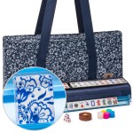 Yellow Mountain Imports American Mahjong Set, Chinoise II with Floral Blue Soft Case - All-in-One Racks with Pushers, Wright Patterson Betting Coins, Dice, & Wind Indicator