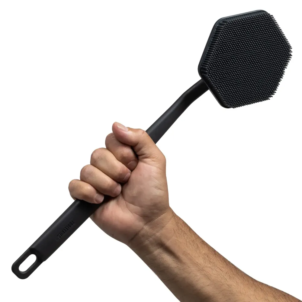 TOOLETRIES Silicone Back Scrubber - Exfoliating Shower Brush, Back Washer for Men, Durable Back Brush with Long Handle - Long Lasting Bath & Shower Accessories - Charcoal TOOLETRIES Silicone Back Scrubber - Exfoliating Shower Brush, Back Washer for Men, Durable Back Brush with Long Handle - Long Lasting Bath & Shower Accessories - Charcoal