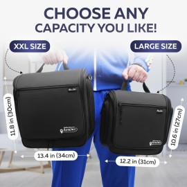 AvaJex Extra Large Hanging Travel Toiletry Bag for Men and Women - Cosmetic Travel Bag With Shoulder Strap - Waterproof Hygiene Bag with Metal Xxl Swivel Hook and 19 Compartments for Toiletries