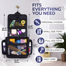 AvaJex Extra Large Hanging Travel Toiletry Bag for Men and Women - Cosmetic Travel Bag With Shoulder Strap - Waterproof Hygiene Bag with Metal Xxl Swivel Hook and 19 Compartments for Toiletries