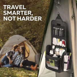 AvaJex Extra Large Hanging Travel Toiletry Bag for Men and Women - Cosmetic Travel Bag With Shoulder Strap - Waterproof Hygiene Bag with Metal Xxl Swivel Hook and 19 Compartments for Toiletries