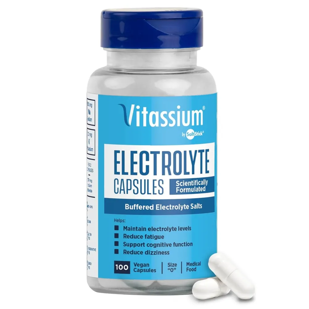 Vitassium Electrolyte Capsules, Electrolytes for The Management of POTS and High Sodium Diets (500mg Sodium - 100mg Potassium), Unflavored, 100 Salt Pills (Size 0) Vitassium Electrolyte Capsules, Electrolytes for The Management of POTS and High Sodium Diets (500mg Sodium - 100mg Potassium), Unflavored, 100 Salt Pills (Size 0)