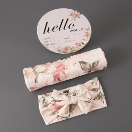 Galabloomer Newborn Receiving Blanket Headband Set Flower Print Baby Swaddle Blankets (Vintage)