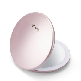 Fancii LED Lighted Travel Makeup Mirror, Rechargeable with 10x/1x Magnifying & 3 Light Settings - Compact, Portable, Large 5 Wide Hand Mirror for Handbag and Purses (Rose Gold)