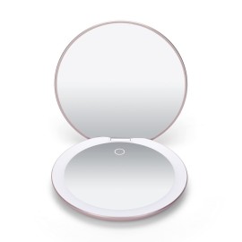 Fancii LED Lighted Travel Makeup Mirror, Rechargeable with 10x/1x Magnifying & 3 Light Settings - Compact, Portable, Large 5 Wide Hand Mirror for Handbag and Purses (Rose Gold)