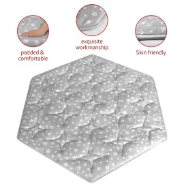 Hexagon Playpen Mat Compatible with POP \'N GO Baby Playpen, 59 Inch Hexagon Mattress Pad, Non Slip and Cushion Play Mat Grey with Star Print Hexagon Playpen Mat Compatible with POP \'N GO Baby Playpen, 59 Inch Hexagon Mattress Pad, Non Slip and Cushion Play Mat Grey with Star Print