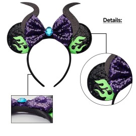 RAZKO Minnie Ears Headband, Sequin Devil Horn Mouse Ears for Women Girls - Flaming Maleficent RAZKO Minnie Ears Headband, Sequin Devil Horn Mouse Ears for Women Girls - Flaming Maleficent