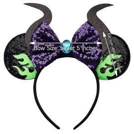 RAZKO Minnie Ears Headband, Sequin Devil Horn Mouse Ears for Women Girls - Flaming Maleficent RAZKO Minnie Ears Headband, Sequin Devil Horn Mouse Ears for Women Girls - Flaming Maleficent