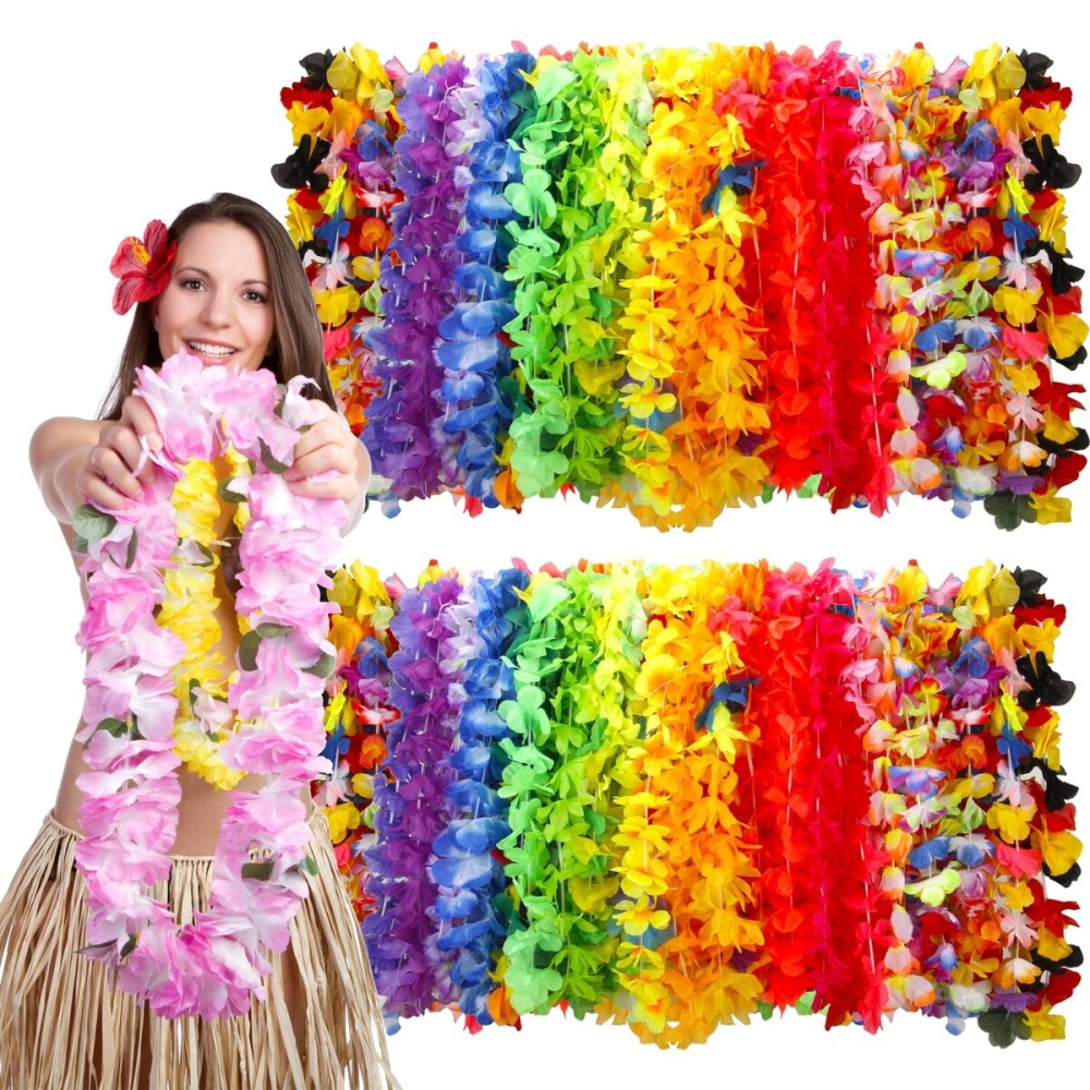 AMAZING TIME 150 Count Hawaiian Lei Bulk, Tropical Luau Hawaii Theme Silk Flower Necklace, Party Favors for Beach Holiday Wedding Birthday Party, Aloha Summer Party Decorations AMAZING TIME 150 Count Hawaiian Lei Bulk, Tropical Luau Hawaii Theme Silk Flower Necklace, Party Favors for Beach Holiday Wedding Birthday Party, Aloha Summer Party Decorations