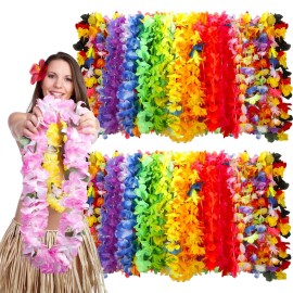 AMAZING TIME 150 Count Hawaiian Lei Bulk, Tropical Luau Hawaii Theme Silk Flower Necklace, Party Favors for Beach Holiday Wedding Birthday Party, Aloha Summer Party Decorations
