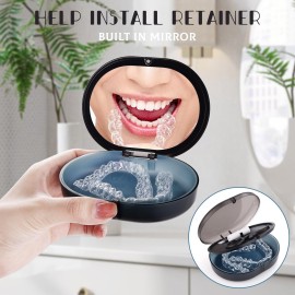 LONGMON New Double-layer Retainer Storage Case with Belt Chewing,Removal Tool,Cleaning Brush,Built in Mirror Orthodontic Retainer Case,Mouth Guard Case,Denture Case