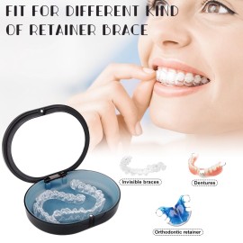 LONGMON New Double-layer Retainer Storage Case with Belt Chewing,Removal Tool,Cleaning Brush,Built in Mirror Orthodontic Retainer Case,Mouth Guard Case,Denture Case