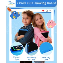 TEKFUN 2 Pack LCD Writing Tablet with Stylus, 8.5in Erasable Doodle Board Mess Free Drawing Pad for Kids, Car Trip Educational Toys Birthday Christmas Gift for 3 4 5 6 7 Girls Boys (2*Blue) TEKFUN 2 Pack LCD Writing Tablet with Stylus, 8.5in Erasable Doodle Board Mess Free Drawing Pad for Kids, Car Trip Educational Toys Birthday Christmas Gift for 3 4 5 6 7 Girls Boys (2*Blue)