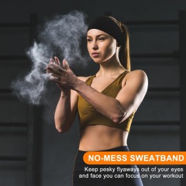 RITOPER Black Workout Yoga Headbands for Women,6 Pack Wide Elastic Thick Headbands for Running Athletic, Non Slip Stretchy Sweat Head Bands Hair Bands (Solid Headband)