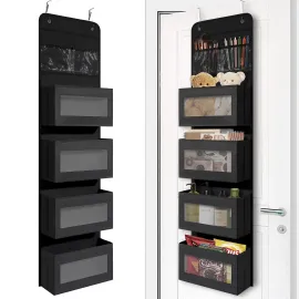 Over Door Organizer with 4 Large Capacity Pockets, Hanging Organizer Storage for Closet Bathroom Nursery Bedroom Dorm, Toys Cosmetics Sundries and Baby Essentials, Black Over Door Organizer with 4 Large Capacity Pockets, Hanging Organizer Storage for Closet Bathroom Nursery Bedroom Dorm, Toys Cosmetics Sundries and Baby Essentials, Black