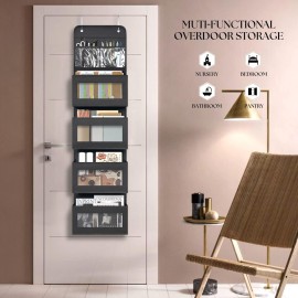 Over Door Organizer with 4 Large Capacity Pockets, Hanging Organizer Storage for Closet Bathroom Nursery Bedroom Dorm, Toys Cosmetics Sundries and Baby Essentials, Black
