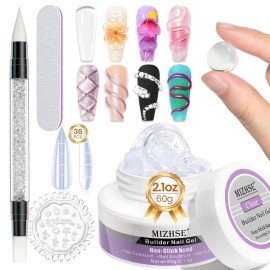 MIZHSE Solid Builder Gel for Nails, 60g Large Capacity Clear Hard Gel for Nails 3D Sculpting Gel Non-Sticky Hand Carving Gel U V/LED Nail Extension Gel with 3D Silicone Mold Nail Art Salon Home DIY