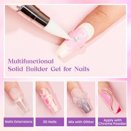 MIZHSE Solid Builder Gel for Nails, 60g Large Capacity Clear Hard Gel for Nails 3D Sculpting Gel Non-Sticky Hand Carving Gel U V/LED Nail Extension Gel with 3D Silicone Mold Nail Art Salon Home DIY