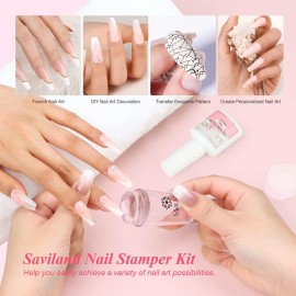 Saviland French Manicure Kit: French Tip Nail Stamp with White Gel Nail Polish Set, Jelly Silicone Nail Stamper Nail Stamper Kit for French Nails Home DIY Nail Salon Saviland French Manicure Kit: French Tip Nail Stamp with White Gel Nail Polish Set, Jelly Silicone Nail Stamper Nail Stamper Kit for French Nails Home DIY Nail Salon