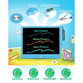 KOKODI 12 Inch LCD Writing Tablet with Anti-Lost Stylus, Erasable Doodle Board Colorful Toddler Drawing Pad, Car Travel School Games Toys for 3 4 5 6 7 8 Kids, Birthday Gift for Girls Boys Adults Blue