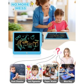 KOKODI 12 Inch LCD Writing Tablet with Anti-Lost Stylus, Erasable Doodle Board Colorful Toddler Drawing Pad, Car Travel School Games Toys for 3 4 5 6 7 8 Kids, Birthday Gift for Girls Boys Adults Blue