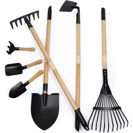 CHEERBANK 7PCS Kids Gardening Tools, Long Shovel, Rake for Leaves, Spade, Hoe, Steel Heads & Real Wood Handle, Yard Tools for Children Toddlers Gifts CHEERBANK 7PCS Kids Gardening Tools, Long Shovel, Rake for Leaves, Spade, Hoe, Steel Heads & Real Wood Handle, Yard Tools for Children Toddlers Gifts