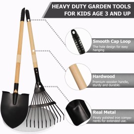 CHEERBANK 7PCS Kids Gardening Tools, Long Shovel, Rake for Leaves, Spade, Hoe, Steel Heads & Real Wood Handle, Yard Tools for Children Toddlers Gifts CHEERBANK 7PCS Kids Gardening Tools, Long Shovel, Rake for Leaves, Spade, Hoe, Steel Heads & Real Wood Handle, Yard Tools for Children Toddlers Gifts