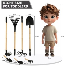 CHEERBANK 7PCS Kids Gardening Tools, Long Shovel, Rake for Leaves, Spade, Hoe, Steel Heads & Real Wood Handle, Yard Tools for Children Toddlers Gifts CHEERBANK 7PCS Kids Gardening Tools, Long Shovel, Rake for Leaves, Spade, Hoe, Steel Heads & Real Wood Handle, Yard Tools for Children Toddlers Gifts