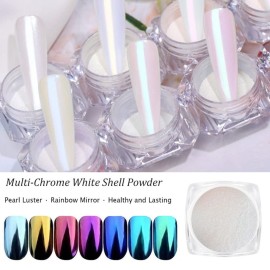 7 Colors White Pearl Chrome Nail Powder Aurora Metallic Nail Powder Holographic Mirror Effect Chrome Powder Iridescent Shell Powder Glitter Nail Art Pigment Manicure for Nails (White Pearl) 7 Colors White Pearl Chrome Nail Powder Aurora Metallic Nail Powder Holographic Mirror Effect Chrome Powder Iridescent Shell Powder Glitter Nail Art Pigment Manicure for Nails (White Pearl)