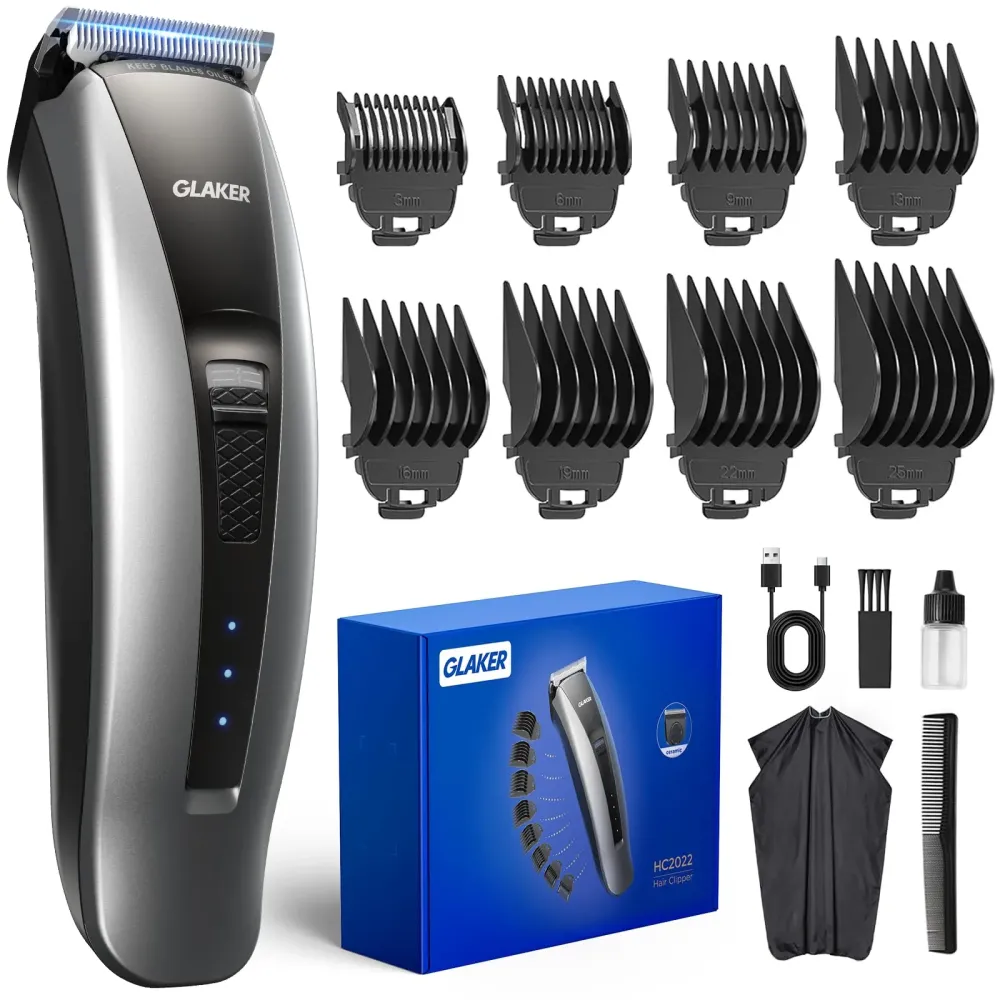 GLAKER Hair Clippers for Men - Cordless 2 in 1 Versatile Hair Trimmer with ABS Guards, 2 Detachable Blades & Turbo Motor, Professional Haircutting Kits for Blending & Fade Cuts