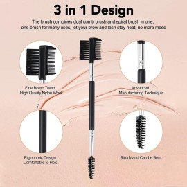 2pcs 3 Head Eyebrow Eyelash Shaper Eyelash Comb Double Head Brush Makeup Grooming Tool Cosmetic with 3 Different Spoolie Brushes for Separating Lashes, Eliminating Mascara Clumps, Grooming Brows 2pcs 3 Head Eyebrow Eyelash Shaper Eyelash Comb Double Head Brush Makeup Grooming Tool Cosmetic with 3 Different Spoolie Brushes for Separating Lashes, Eliminating Mascara Clumps, Grooming Brows