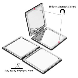 YTLX Compact Makeup Mirror for Pocket Purse Clutch, 1x/2x Magnifying Foldable Cosmetic Mirror, Portable Travel Mirror for Beauty, Black Elegant Vanity Mirror for Men and Women YTLX Compact Makeup Mirror for Pocket Purse Clutch, 1x/2x Magnifying Foldable Cosmetic Mirror, Portable Travel Mirror for Beauty, Black Elegant Vanity Mirror for Men and Women