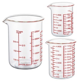 Ackers BORO3.3 High Borosilicate Glass Measuring Cup Set-V-Shaped SpoutIncludes 60ml(2OZ), 120ml(4OZ), and 250ml(8OZ) Glass Measuring Beaker for Kitchen or Restaurant, Easy to Read