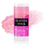 Mysense Pink Body Glitter Stick, Singer Concert Outfit Face Glitter Makeup, Festival Rave Pride Accessories, Hair Glitter Gel for Kids Women, Sparkling Mermaid Sequin Chunky Glitter Face Paint, 0.56oz