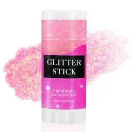 Mysense Pink Body Glitter Stick, Singer Concert Outfit Face Glitter Makeup, Festival Rave Pride Accessories, Hair Glitter Gel for Kids Women, Sparkling Mermaid Sequin Chunky Glitter Face Paint, 0.56oz
