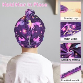 Basumee Microfiber Hair Towel Wrap for Kids 2 Pack Rapid Drying Hair Towel with Button Hair Turbans for Wet Hair Wraps Head Towel Wrap for Women and Girls, Dark Unicorn Basumee Microfiber Hair Towel Wrap for Kids 2 Pack Rapid Drying Hair Towel with Button Hair Turbans for Wet Hair Wraps Head Towel Wrap for Women and Girls, Dark Unicorn