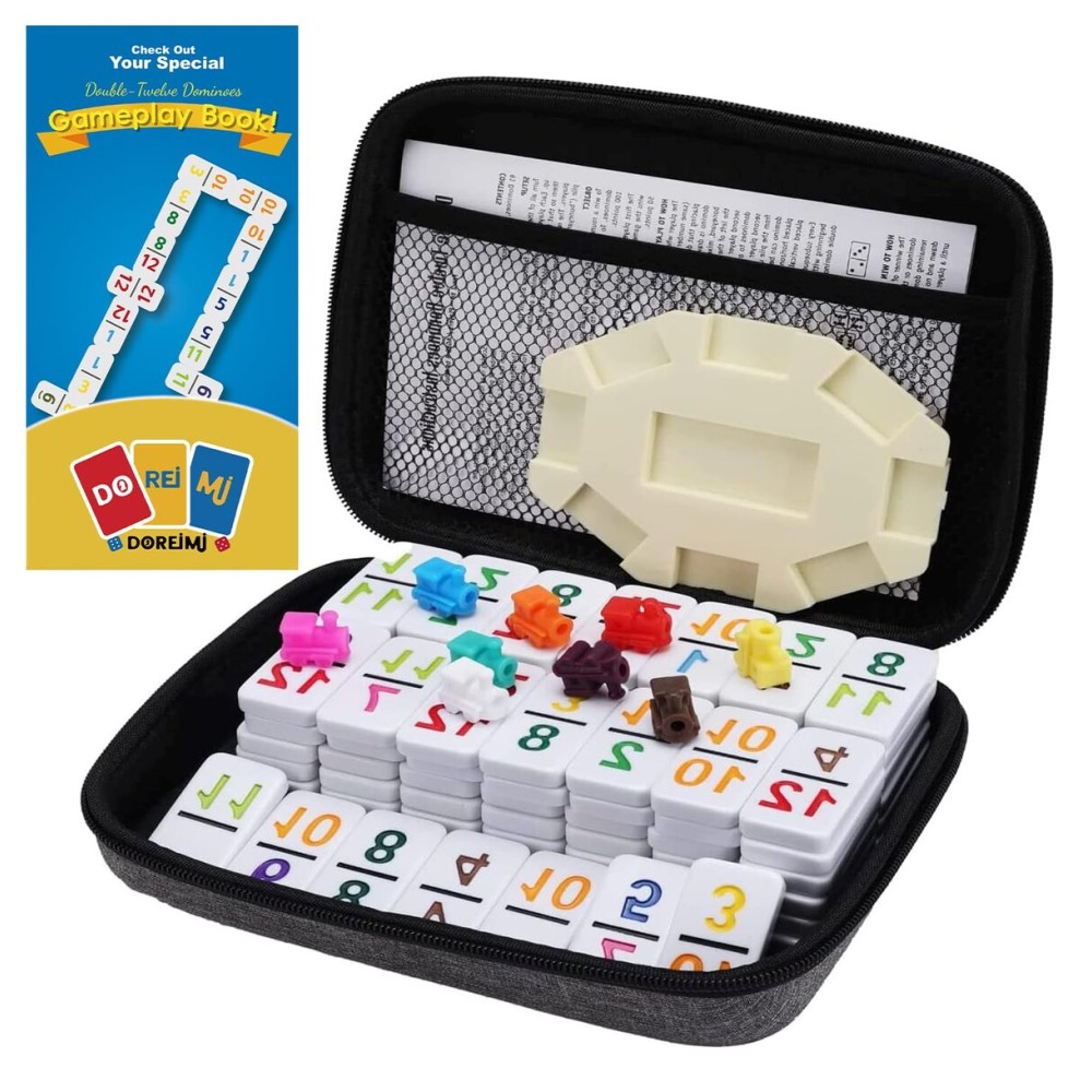 Doreimi Travel Protable Mexican Train Dominoes Set Numbers Double 12 Dominoes Set with 91 Colored Tiles Number Domino Set for Kids, Adults Family Board Team Games