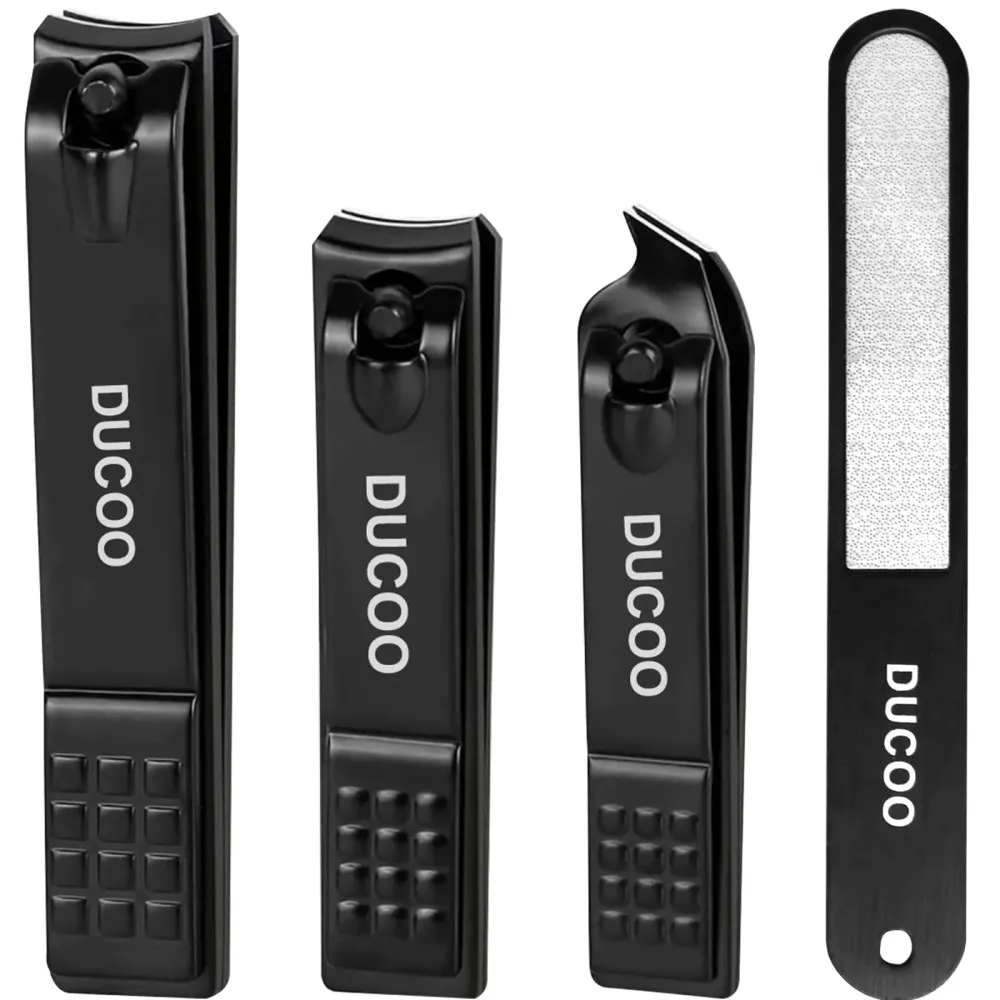 DUCOO Nail Clipper Set, 4 PCS Ultra Sharp Nail Clippers for Men, Women, Adults Toenail Fingernail Clippers, Stainless Steel Nail Cutter & File, Black