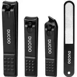 DUCOO Nail Clipper Set, 4 PCS Ultra Sharp Nail Clippers for Men, Women, Adults Toenail Fingernail Clippers, Stainless Steel Nail Cutter & File, Black DUCOO Nail Clipper Set, 4 PCS Ultra Sharp Nail Clippers for Men, Women, Adults Toenail Fingernail Clippers, Stainless Steel Nail Cutter & File, Black